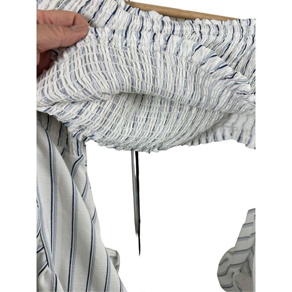 NWOT Hot & Delicious White and Blue Strip Ruffle Long Sleeve Off Shoulder Crop B - Picture 9 of 10